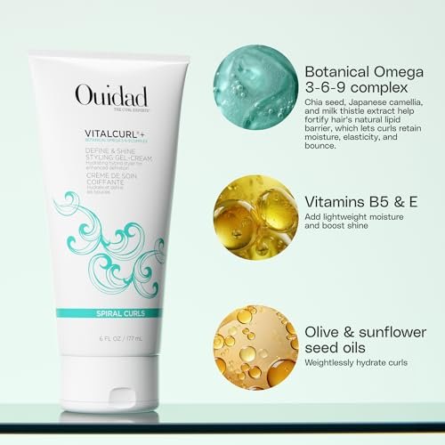 Ouidad VitalCurl+ Define & Shine Styling Gel Cream for Curly Hair, 6 oz Avelisse