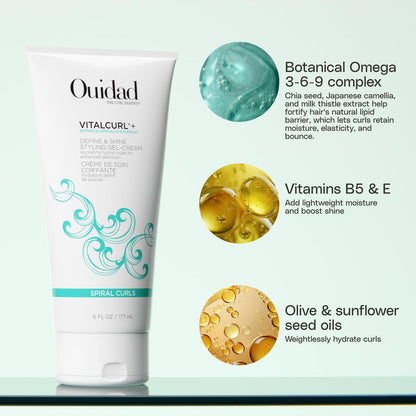 Ouidad VitalCurl+ Define & Shine Styling Gel Cream for Curly Hair, 6 oz Avelisse