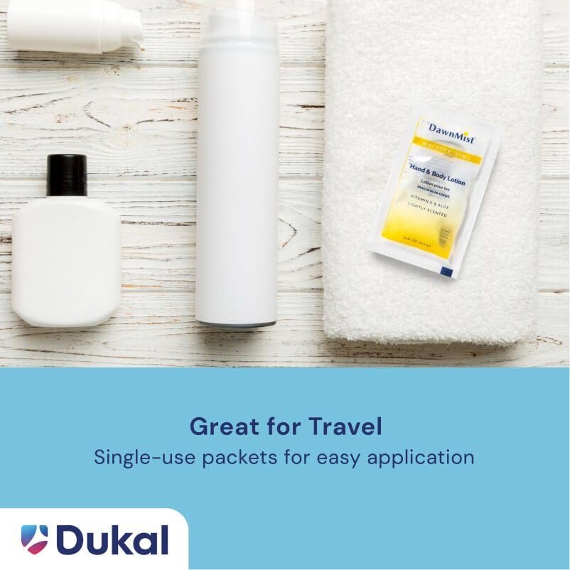 Dukal DawnMist Moisturizing Lotion - 100 Pack, Hand & Body, Aloe & Vitamin E, Coconut Fragrance, 0.35 oz Single-Use, Alcohol-Free Avelisse