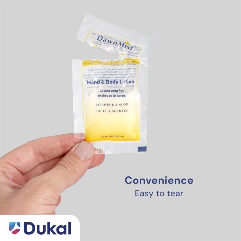 Dukal DawnMist Moisturizing Lotion - 100 Pack, Hand & Body, Aloe & Vitamin E, Coconut Fragrance, 0.35 oz Single-Use, Alcohol-Free Avelisse