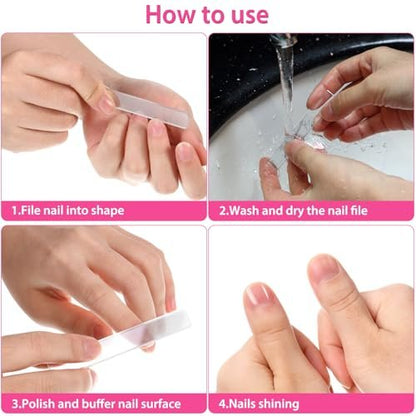 Mudder 4 Pack Glass Nail File and Crystal Shiner Files Kit with Case - Nano Nail Buffer Polisher for Natural Nails, Double Sided Etched Manicure Tools for Women, Men, Adults (White and Black)