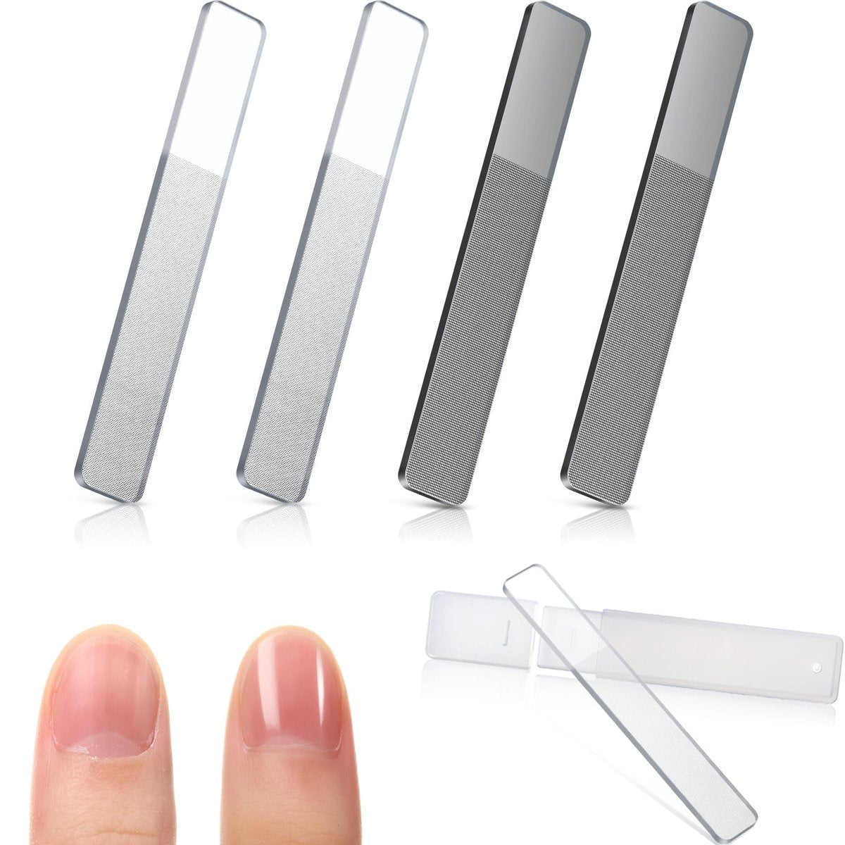 Mudder 4 Pack Glass Nail File and Crystal Shiner Files Kit with Case - Nano Nail Buffer Polisher for Natural Nails, Double Sided Etched Manicure Tools for Women, Men, Adults (White and Black) - görsel 1