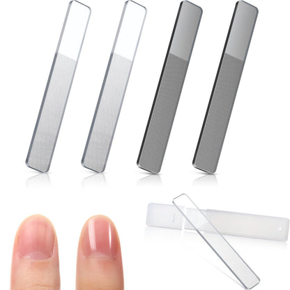 Mudder 4 Pack Glass Nail File and Crystal Shiner Files Kit with Case - Nano Nail Buffer Polisher for Natural Nails, Double Sided Etched Manicure Tools for Women, Men, Adults (White and Black)