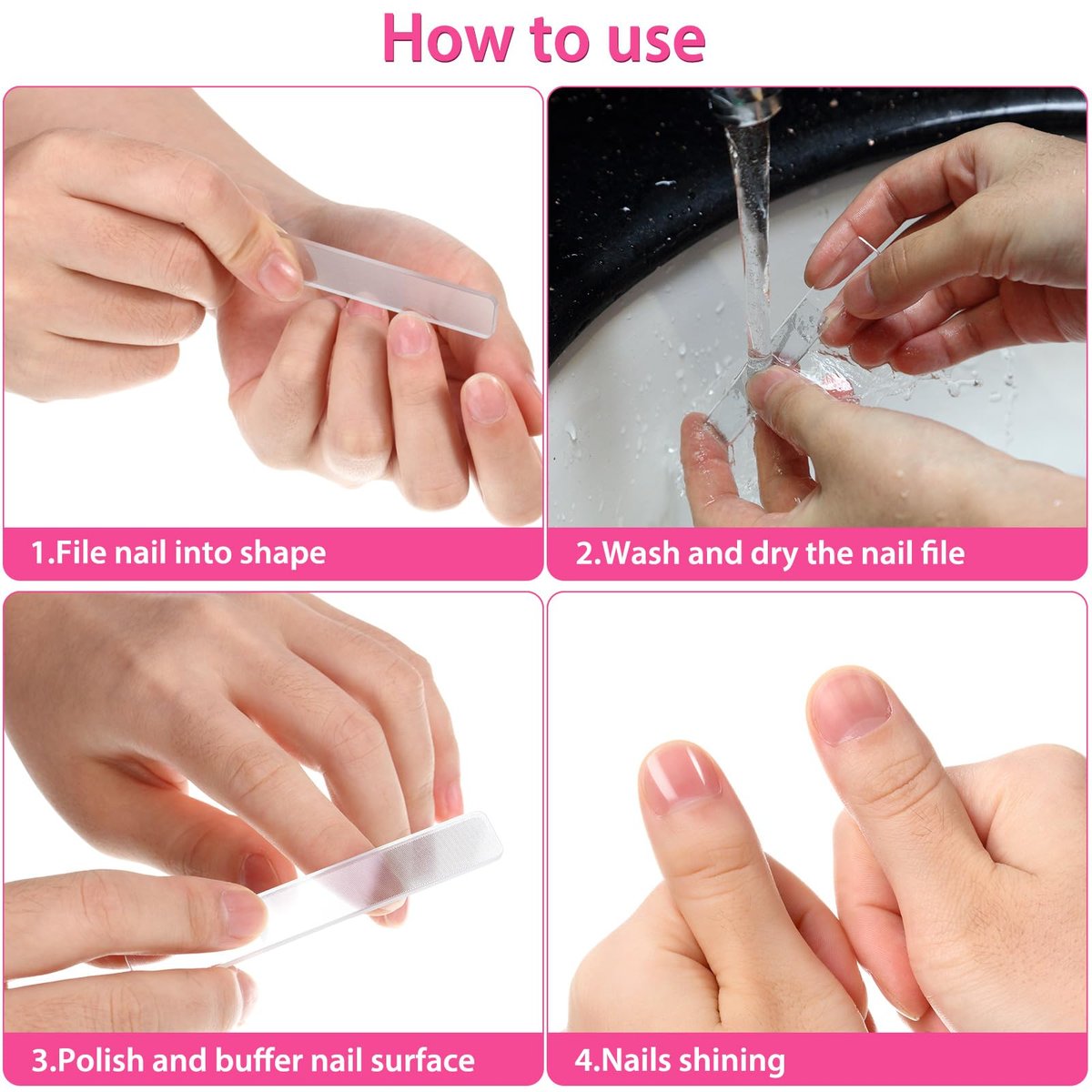 Mudder 4 Pack Glass Nail File and Crystal Shiner Files Kit with Case - Nano Nail Buffer Polisher for Natural Nails, Double Sided Etched Manicure Tools for Women, Men, Adults (White and Black) - görsel 7