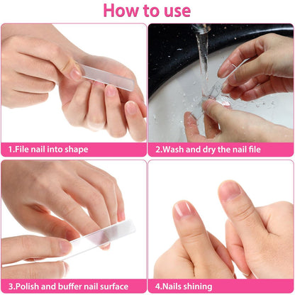 Mudder 4 Pack Glass Nail File and Crystal Shiner Files Kit with Case - Nano Nail Buffer Polisher for Natural Nails, Double Sided Etched Manicure Tools for Women, Men, Adults (White and Black)