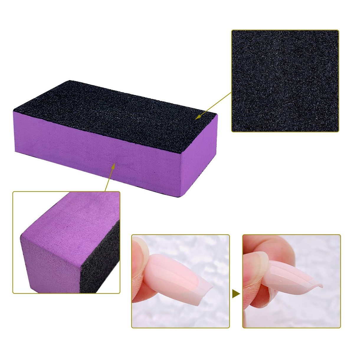 HeeYaa 10-Pack Nail Buffer Sanding Blocks - 100/180 Grit 3-Sided Nail Files for Manicure & Pedicure (Black Purple) - görsel 6