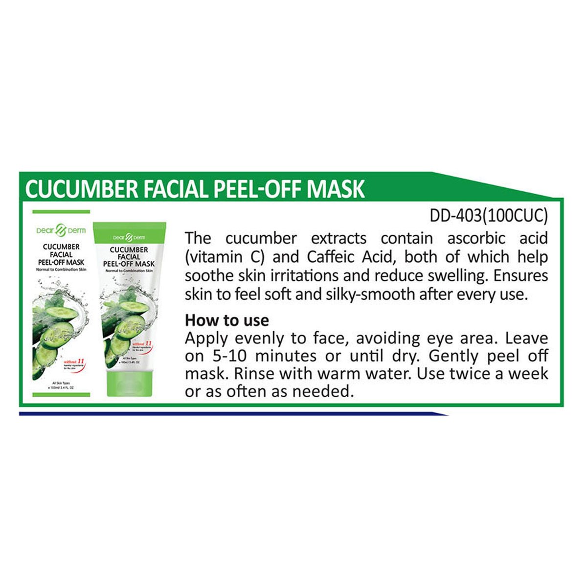 Dearderm Cucumber Facial Peel-Off Mask – 3.4 fl oz (100 ml) – Gentle Exfoliating & Pore Cleansing Mask Avelisse