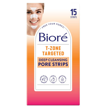 Bioré T-Zone Blackhead Remover Strips - Deep Cleansing Pore Strips for Nose, Face & Chin (15 Count)