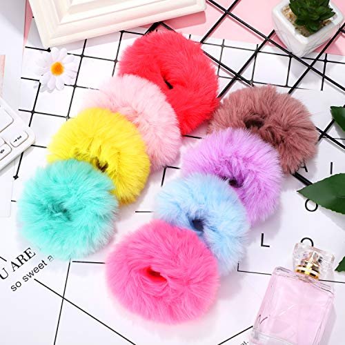 WILLBOND 30 Pieces Fuzzy Scrunchies Bulk - Pompom Ball Elastic Hair Ties, Fluffy Ponytail Holders for Women, 21 Colors Avelisse