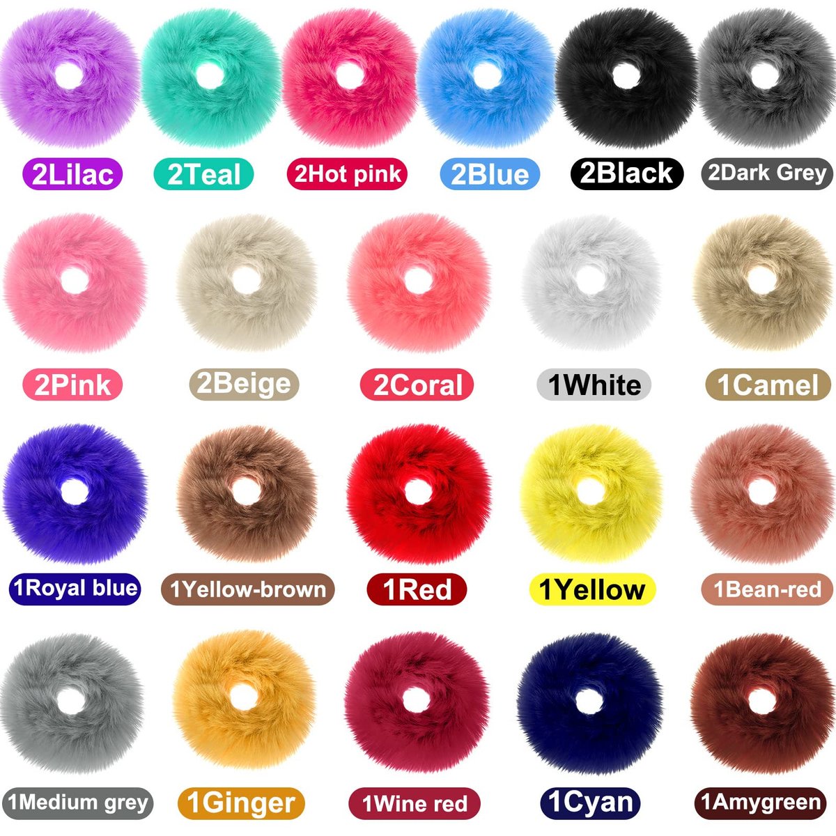 WILLBOND 30 Pieces Fuzzy Scrunchies Bulk - Pompom Ball Elastic Hair Ties, Fluffy Ponytail Holders for Women, 21 Colors Avelisse