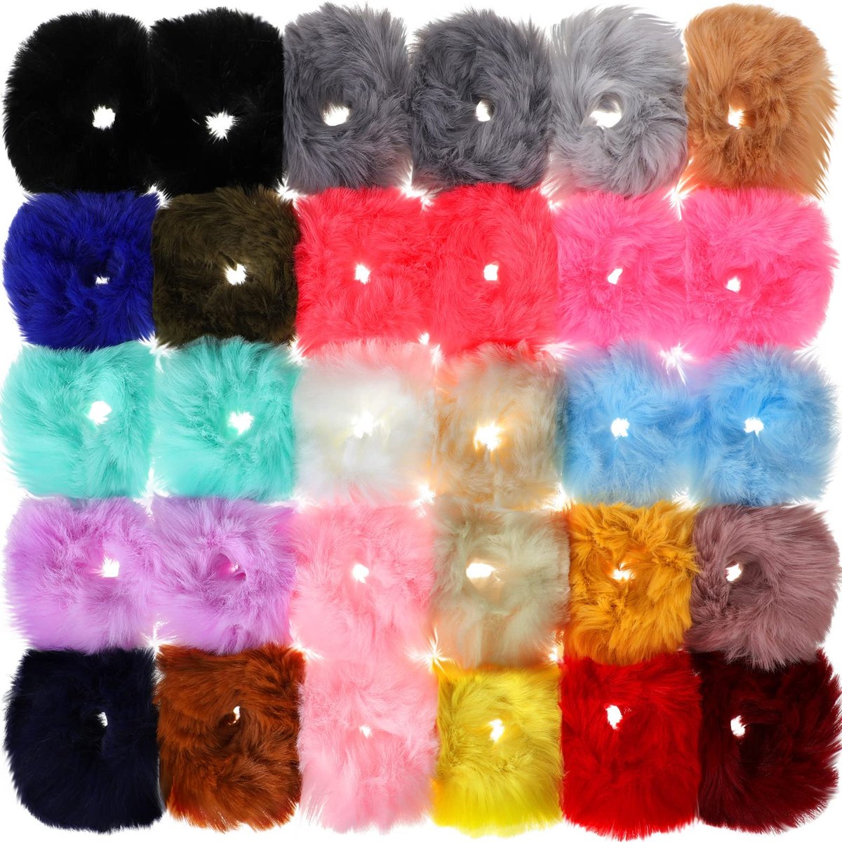 WILLBOND 30 Pieces Fuzzy Scrunchies Bulk - Pompom Ball Elastic Hair Ties, Fluffy Ponytail Holders for Women, 21 Colors Avelisse
