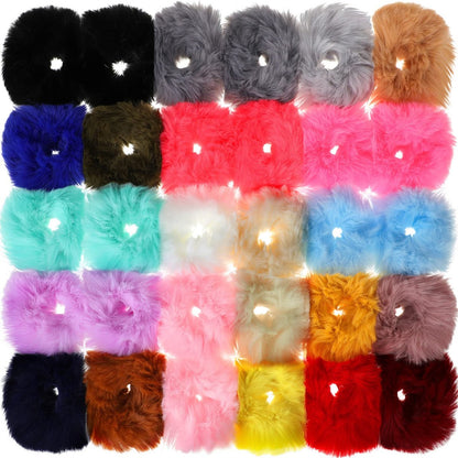 WILLBOND 30 Pieces Fuzzy Scrunchies Bulk - Pompom Ball Elastic Hair Ties, Fluffy Ponytail Holders for Women, 21 Colors Avelisse