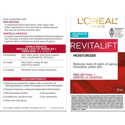 L'Oreal Paris Revitalift Anti Aging Face and Neck Cream, Smoothing and Firming Moisturizer for 24HR Hydration, Fragrance Free, 1.7 Oz