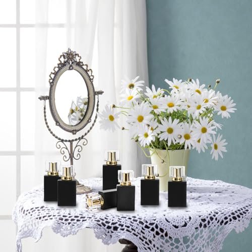 Foraineam 8 Pack 30ml / 1 oz. Black Refillable Perfume Bottles, Portable Square Empty Glass Perfume Atomizer Bottle with Spray Applicator Avelisse
