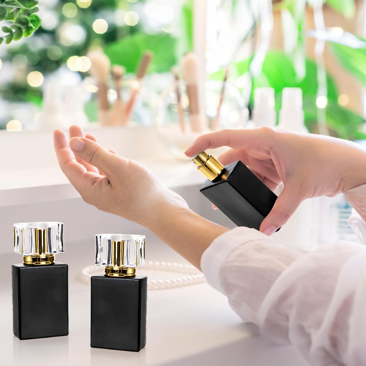 Foraineam 8 Pack 30ml / 1 oz. Black Refillable Perfume Bottles, Portable Square Empty Glass Perfume Atomizer Bottle with Spray Applicator Avelisse