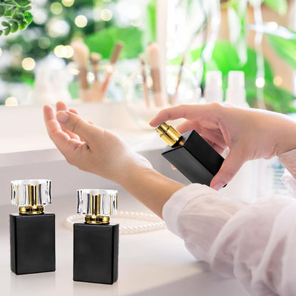 Foraineam 8 Pack 30ml / 1 oz. Black Refillable Perfume Bottles, Portable Square Empty Glass Perfume Atomizer Bottle with Spray Applicator Avelisse