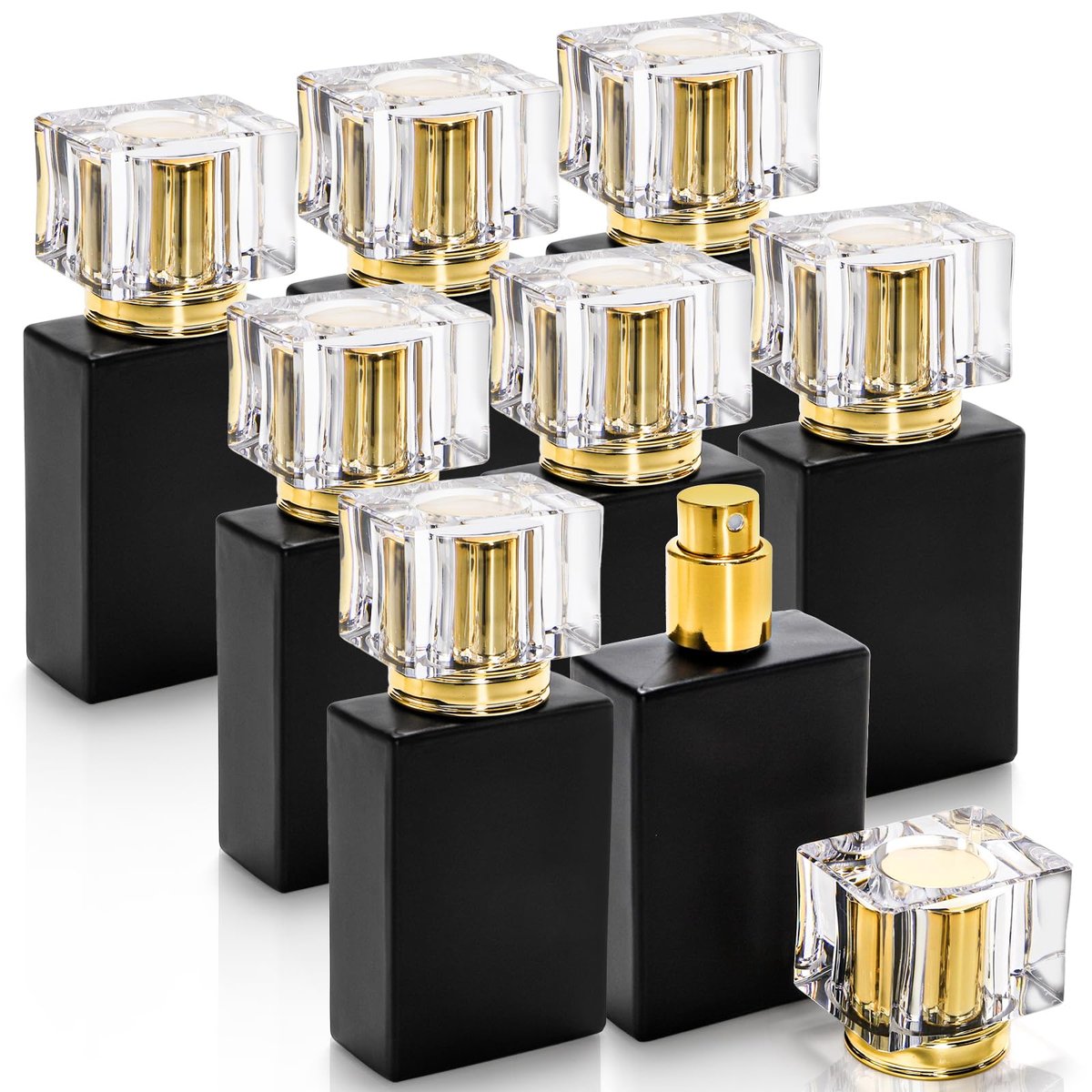 Foraineam 8 Pack 30ml / 1 oz. Black Refillable Perfume Bottles, Portable Square Empty Glass Perfume Atomizer Bottle with Spray Applicator Avelisse