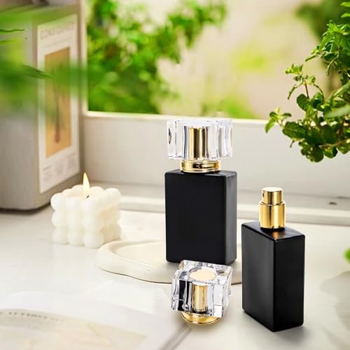 Foraineam 8 Pack 30ml / 1 oz. Black Refillable Perfume Bottles, Portable Square Empty Glass Perfume Atomizer Bottle with Spray Applicator Avelisse