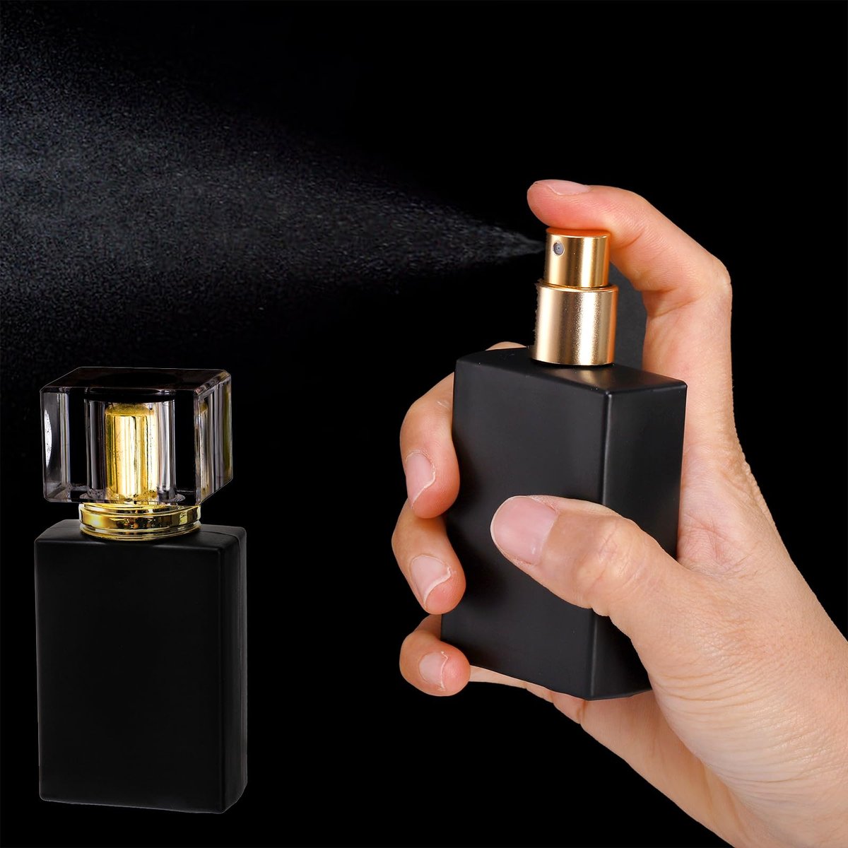 Foraineam 8 Pack 30ml / 1 oz. Black Refillable Perfume Bottles, Portable Square Empty Glass Perfume Atomizer Bottle with Spray Applicator Avelisse