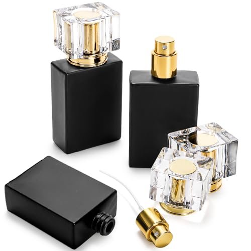 Foraineam 8 Pack 30ml / 1 oz. Black Refillable Perfume Bottles, Portable Square Empty Glass Perfume Atomizer Bottle with Spray Applicator Avelisse