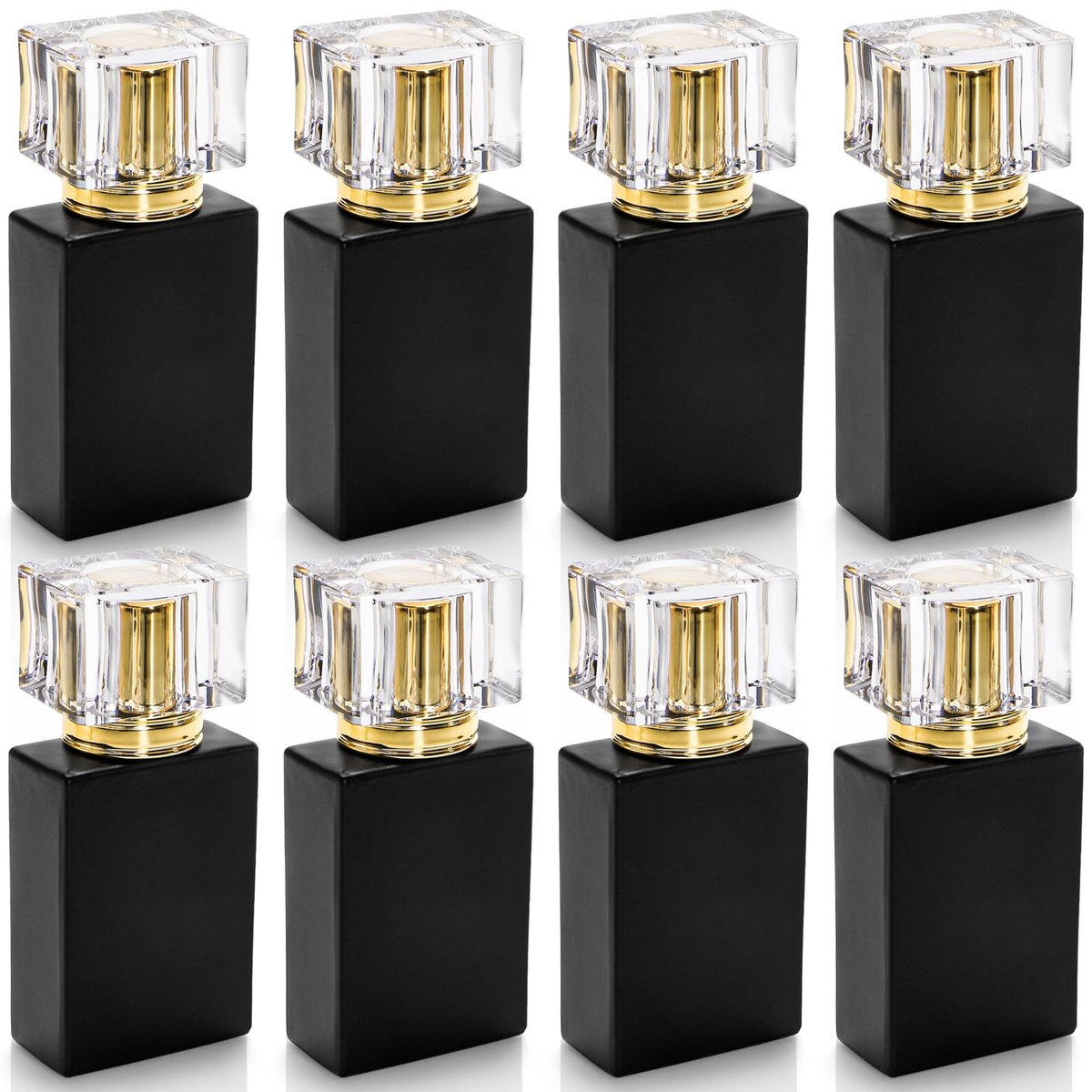 Foraineam 8 Pack 30ml / 1 oz. Black Refillable Perfume Bottles, Portable Square Empty Glass Perfume Atomizer Bottle with Spray Applicator Avelisse