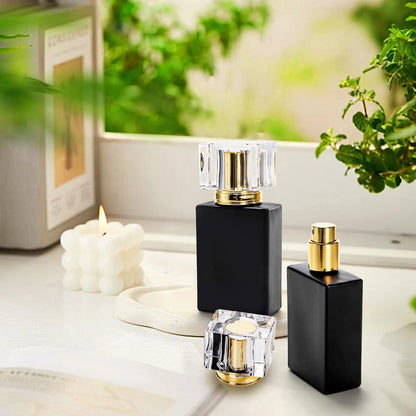 Foraineam 8 Pack 30ml / 1 oz. Black Refillable Perfume Bottles, Portable Square Empty Glass Perfume Atomizer Bottle with Spray Applicator Avelisse