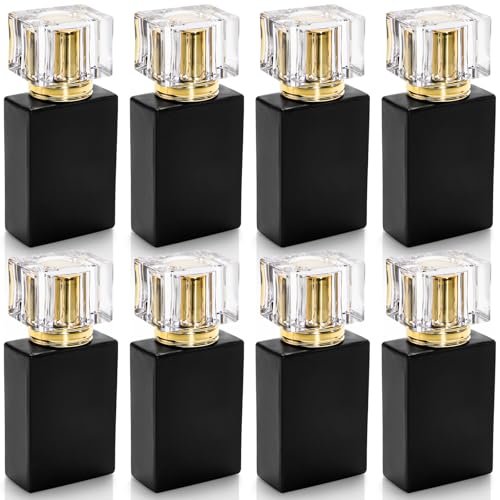 Foraineam 8 Pack 30ml / 1 oz. Black Refillable Perfume Bottles, Portable Square Empty Glass Perfume Atomizer Bottle with Spray Applicator Avelisse