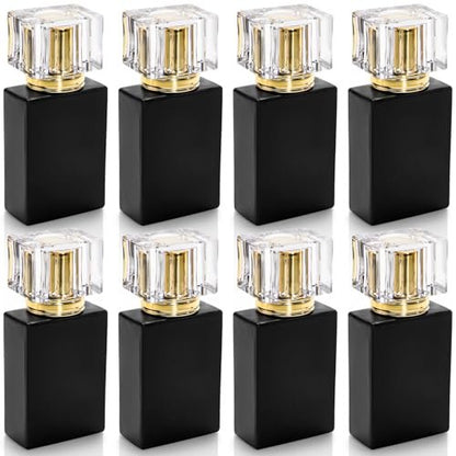 Foraineam 8 Pack 30ml / 1 oz. Black Refillable Perfume Bottles, Portable Square Empty Glass Perfume Atomizer Bottle with Spray Applicator Avelisse