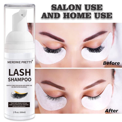 Mererke_Pretty Eyelash Extension Shampoo 60 ml + Brush - Eyelid Foaming Cleanser - Sensitive Paraben & Sulfate Free - Lash Wash and Bath for Extensions - Salon & Home Care
