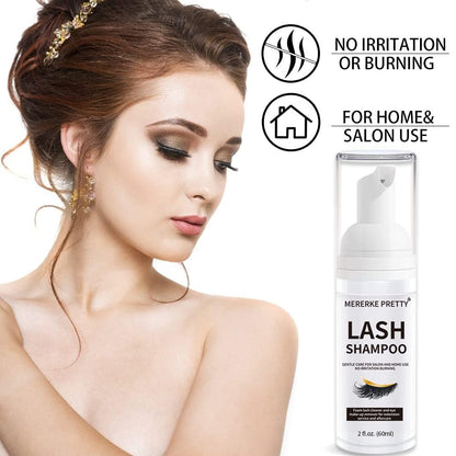 Mererke_Pretty Eyelash Extension Shampoo 60 ml + Brush - Eyelid Foaming Cleanser - Sensitive Paraben & Sulfate Free - Lash Wash and Bath for Extensions - Salon & Home Care