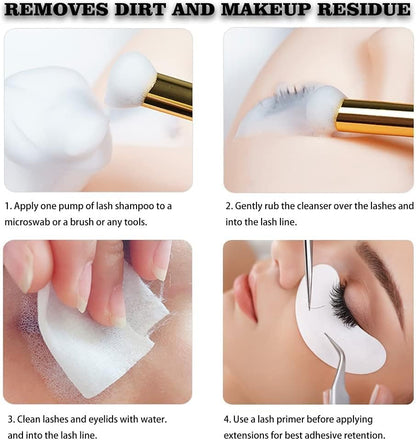Mererke_Pretty Eyelash Extension Shampoo 60 ml + Brush - Eyelid Foaming Cleanser - Sensitive Paraben & Sulfate Free - Lash Wash and Bath for Extensions - Salon & Home Care