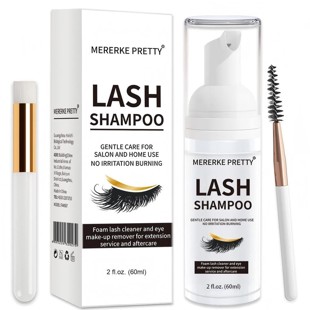 Mererke_Pretty Eyelash Extension Shampoo 60 ml + Brush - Eyelid Foaming Cleanser - Sensitive Paraben & Sulfate Free - Lash Wash and Bath for Extensions - Salon & Home Care - görsel 1