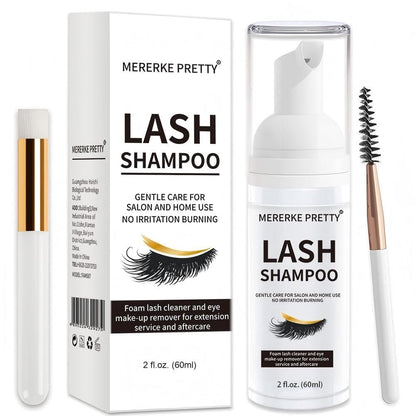 Mererke_Pretty Eyelash Extension Shampoo 60 ml + Brush - Eyelid Foaming Cleanser - Sensitive Paraben & Sulfate Free - Lash Wash and Bath for Extensions - Salon & Home Care