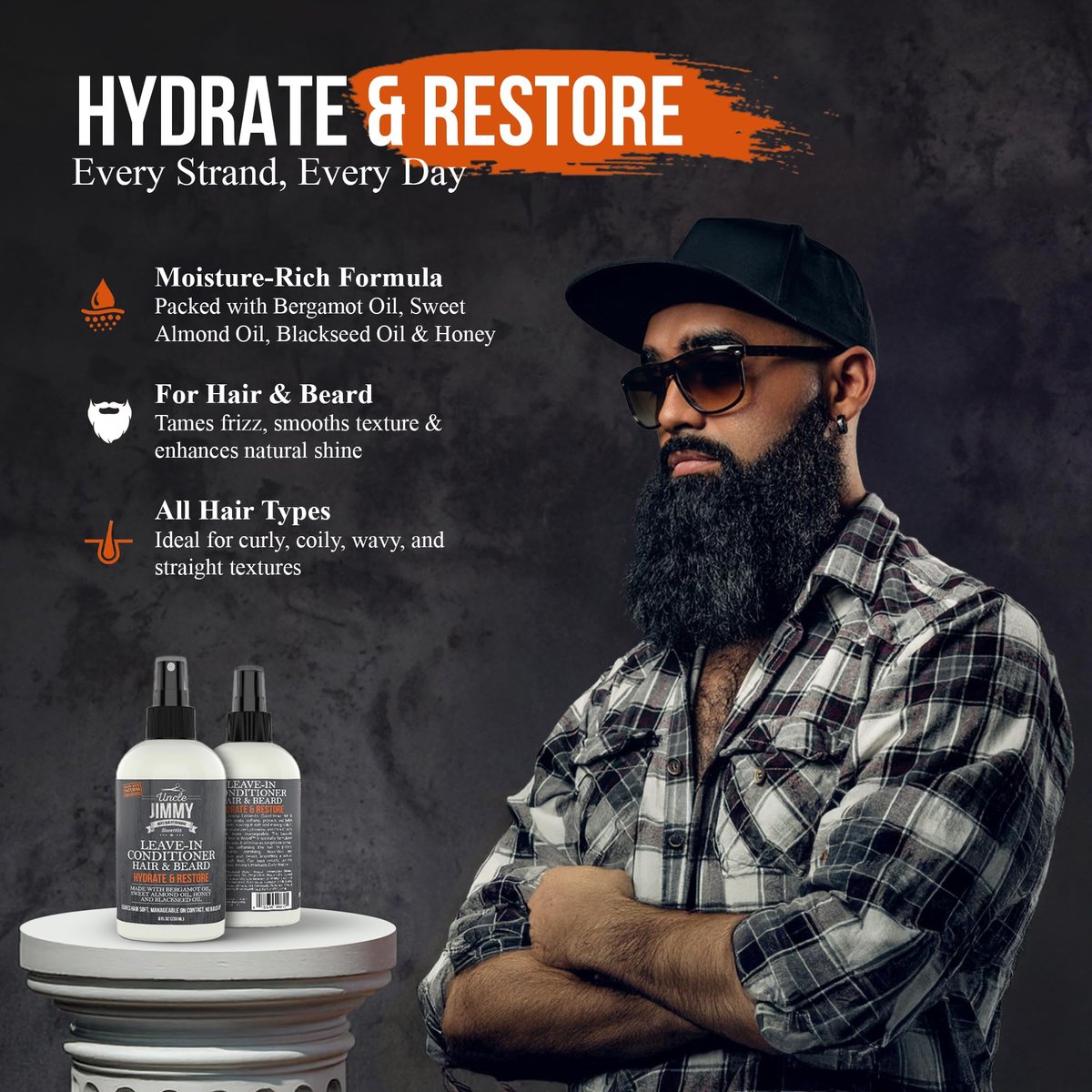 Uncle Jimmy Leave-In Beard Conditioner – Hydrates, Softens & Eliminates Dandruff (8 Fl Oz) - görsel 5