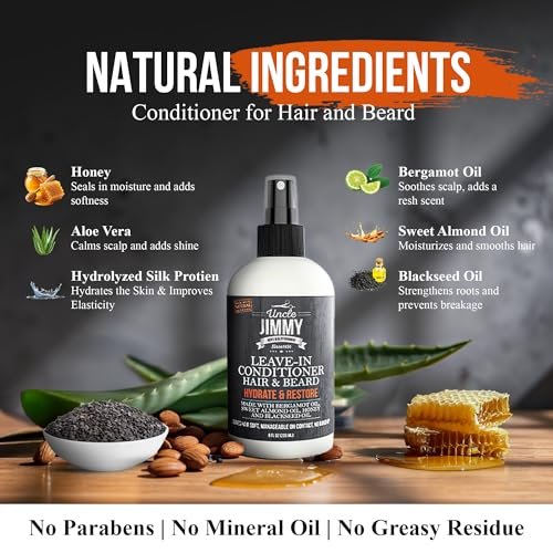 Uncle Jimmy Leave-In Beard Conditioner – Hydrates, Softens & Eliminates Dandruff (8 Fl Oz) - görsel 4