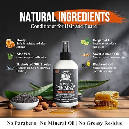 Uncle Jimmy Leave-In Beard Conditioner – Hydrates, Softens & Eliminates Dandruff (8 Fl Oz)