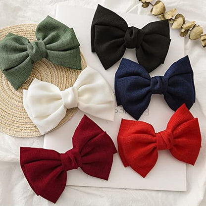 6-Piece French Hair Bow Clips - Metal Barrette Set for Women and Girls, Ideal Gift for Birthday, Daily Wear, and Holidays (Black, Red, Green, Blue) Avelisse
