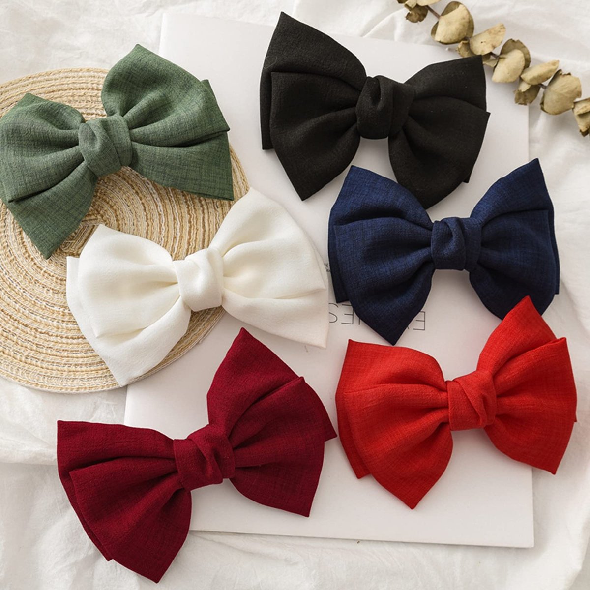 6-Piece French Hair Bow Clips - Metal Barrette Set for Women and Girls, Ideal Gift for Birthday, Daily Wear, and Holidays (Black, Red, Green, Blue) Avelisse