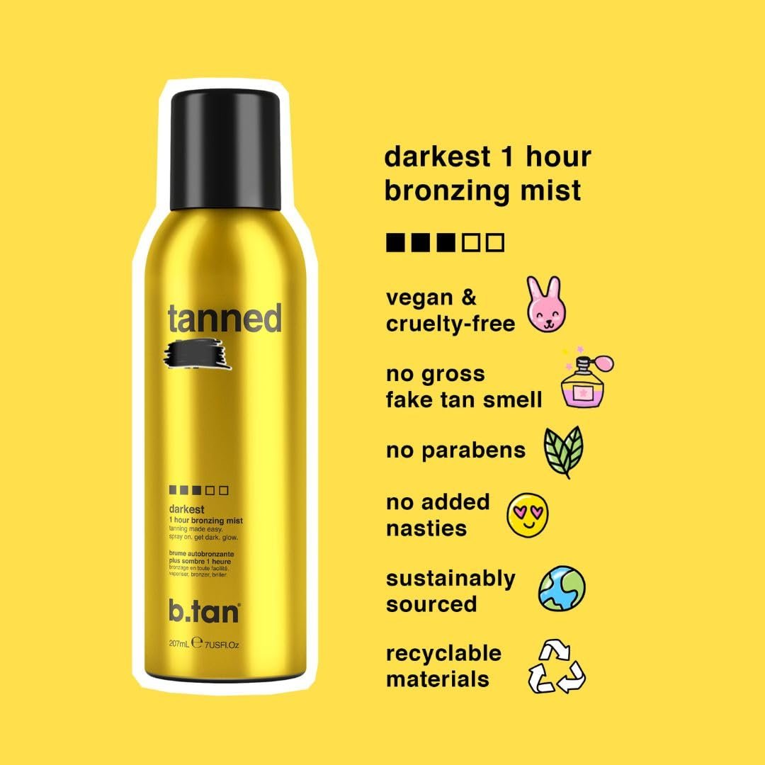b.tan Self Tanner Bronzing Mist | Fast 1 Hour Express Sunless Tanning Spray, No Fake Tan Smell, Dark Bronzing Glow for Face & Body, Vegan & Cruelty Free, 7 Fl Oz - görsel 8