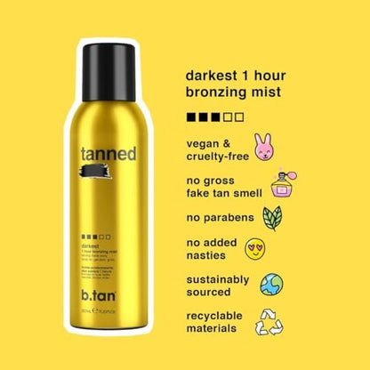 b.tan Self Tanner Bronzing Mist | Fast 1 Hour Express Sunless Tanning Spray, No Fake Tan Smell, Dark Bronzing Glow for Face & Body, Vegan & Cruelty Free, 7 Fl Oz