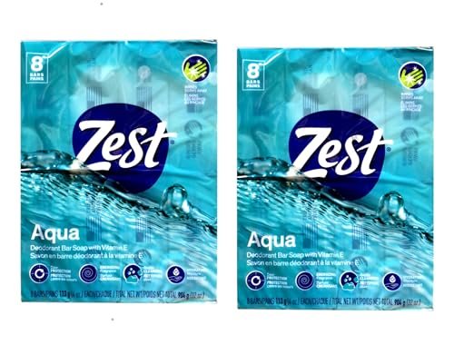 Zest Aqua Pure Cleansing Bar Soap – 20% More Moisture, 8 Count (Pack of 2) Avelisse