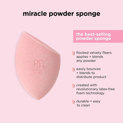 Real Techniques Miracle Powder Sponge – 2-Pack Makeup Blending Sponge for Powder Products, Buildable Coverage, Velvet Soft, Latex-Free, Natural Finish & Cloud Skin