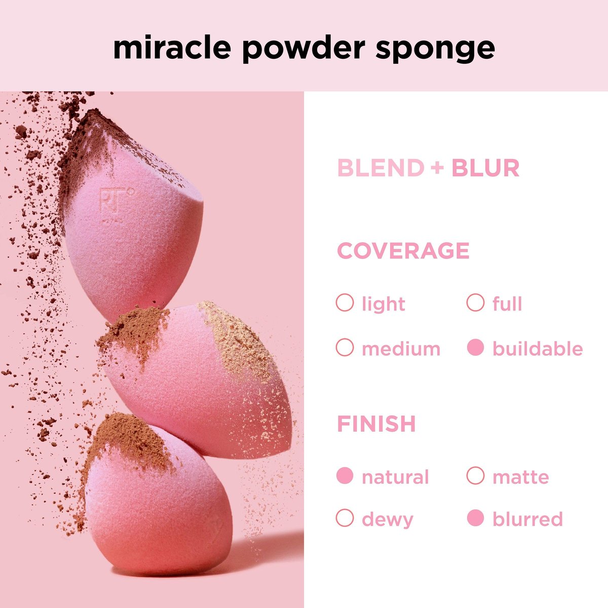 Real Techniques Miracle Powder Sponge – 2-Pack Makeup Blending Sponge for Powder Products, Buildable Coverage, Velvet Soft, Latex-Free, Natural Finish & Cloud Skin - görsel 11