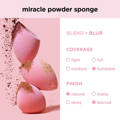 Real Techniques Miracle Powder Sponge – 2-Pack Makeup Blending Sponge for Powder Products, Buildable Coverage, Velvet Soft, Latex-Free, Natural Finish & Cloud Skin