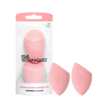 Real Techniques Miracle Powder Sponge – 2-Pack Makeup Blending Sponge for Powder Products, Buildable Coverage, Velvet Soft, Latex-Free, Natural Finish & Cloud Skin