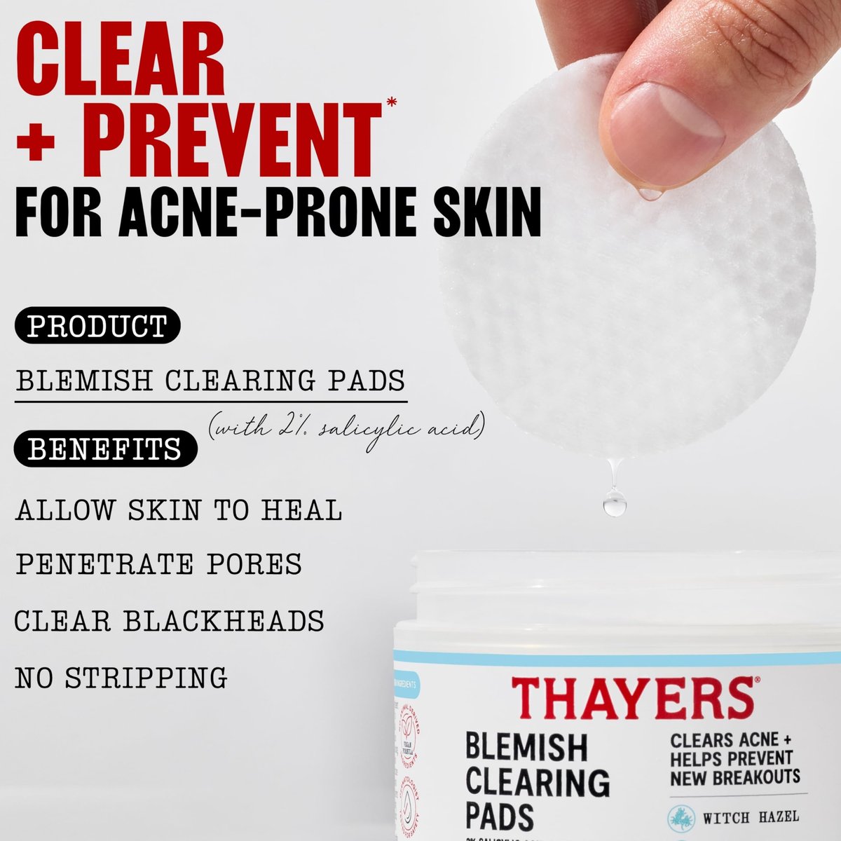 Thayers Blemish Clearing Acne Pads - Salicylic Acid Acne Treatment with Witch Hazel, Pore Reducing & Exfoliating Toner Pads, 60 Count - görsel 7