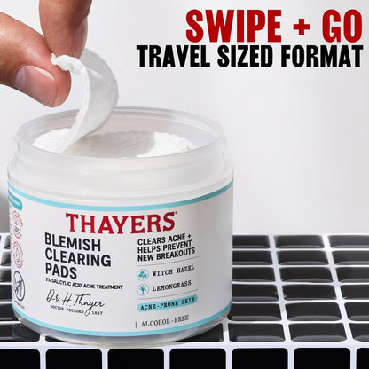 Thayers Blemish Clearing Acne Pads - Salicylic Acid Acne Treatment with Witch Hazel, Pore Reducing & Exfoliating Toner Pads, 60 Count