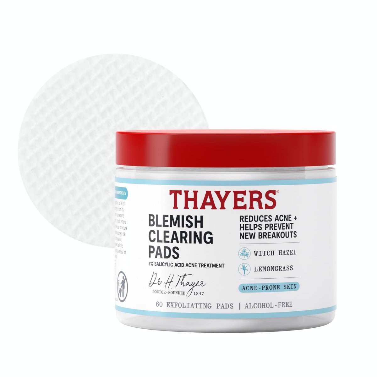 Thayers Blemish Clearing Acne Pads - Salicylic Acid Acne Treatment with Witch Hazel, Pore Reducing & Exfoliating Toner Pads, 60 Count - görsel 1