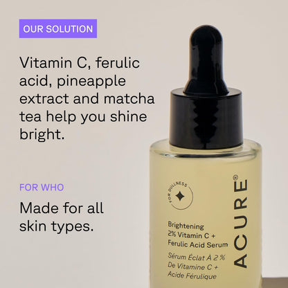 Acure Brightening 2% Vitamin C & Ferulic Acid Serum – Anti-Aging, Glow-Boosting Facial Serum for Women & Men, Vegan & Cruelty-Free, 1 fl oz Avelisse