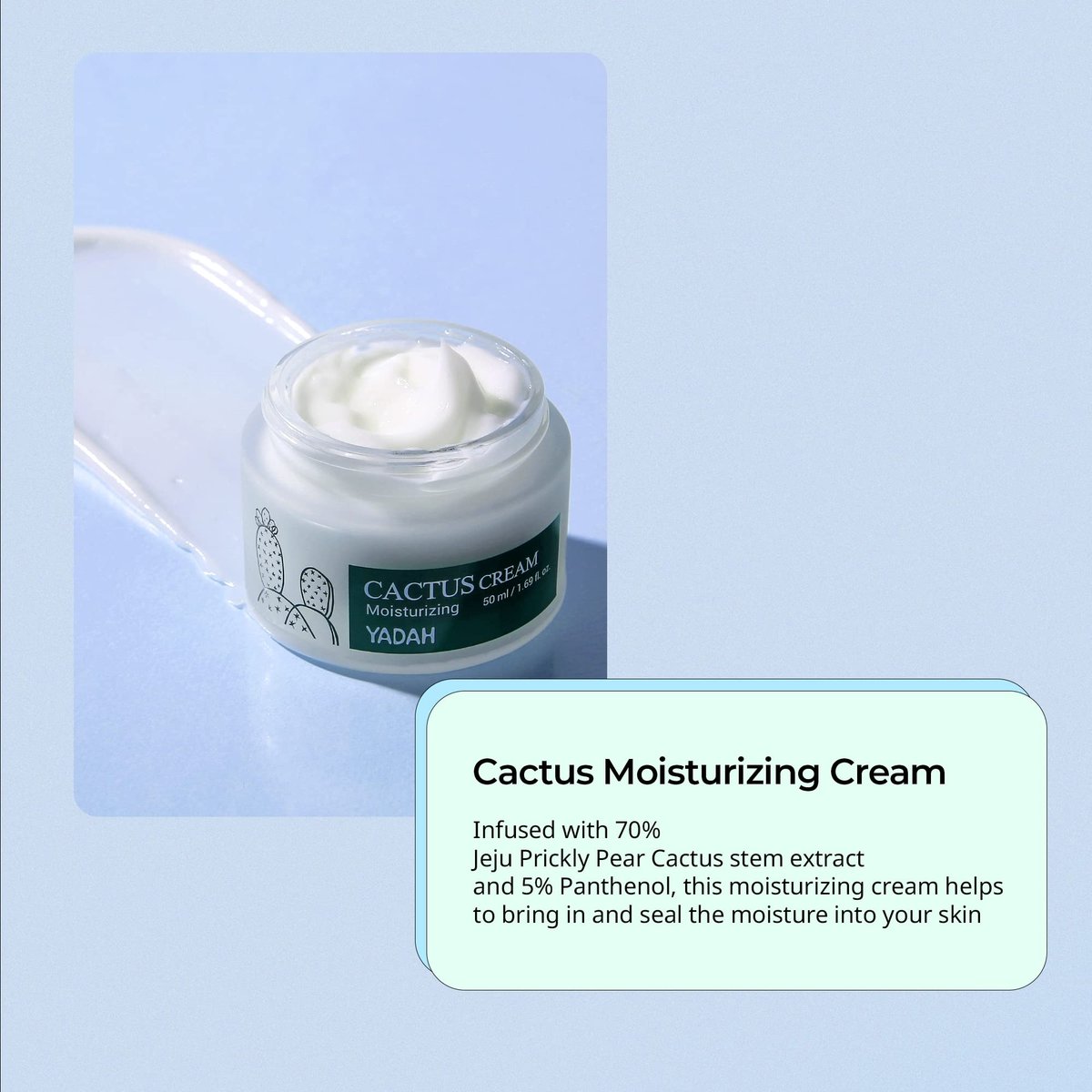 YADAH Cactus Cream - Hydrating Facial Moisturizer for Sensitive Dry Skin, 1.69 Fl Oz - görsel 3